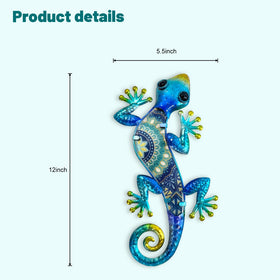 HONGLAND Metal gecko with 3D eyes enhances fence or patio decor.