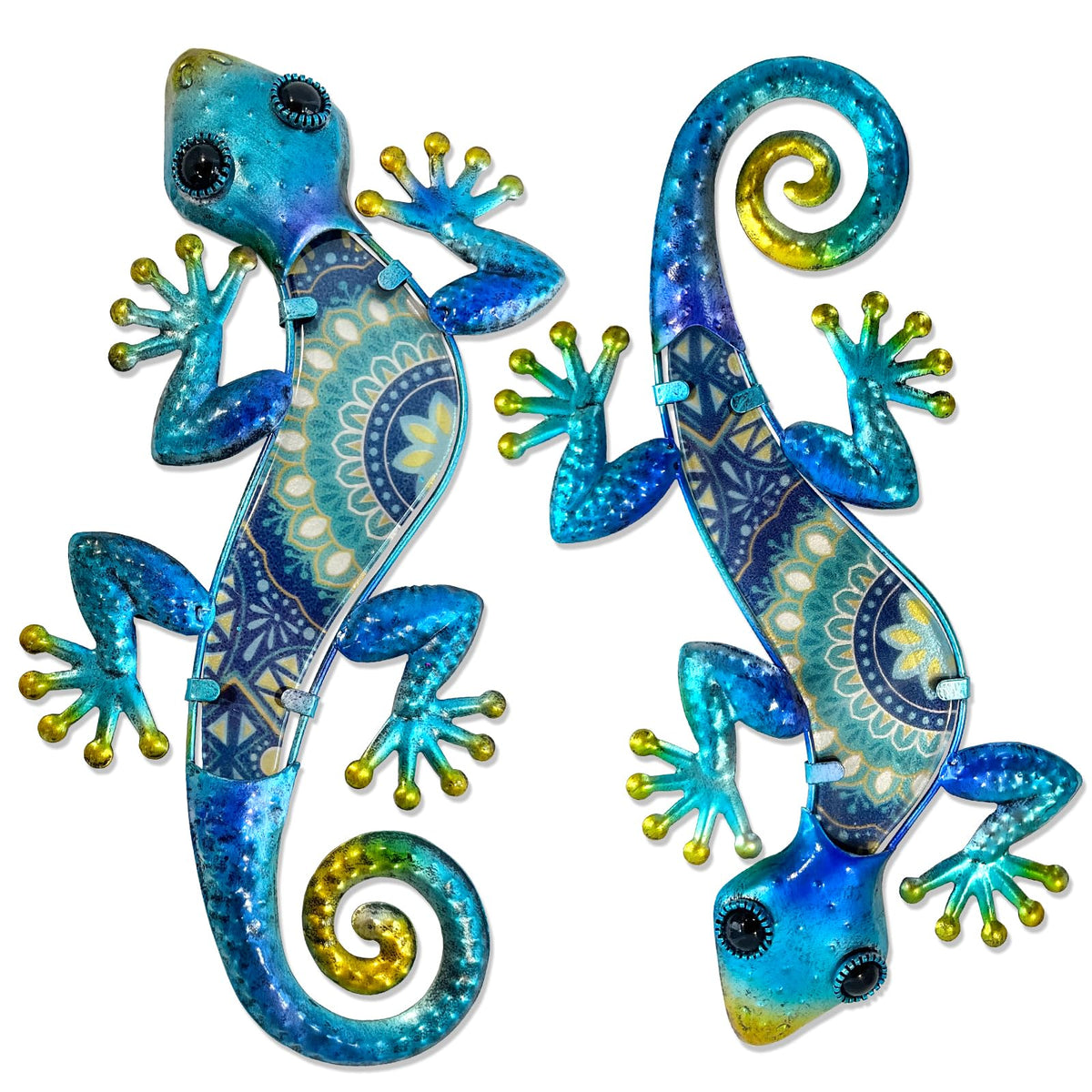 HONGLAND Gecko wall art set of 2 adds outdoor charm with durable metal and 12-inch size.