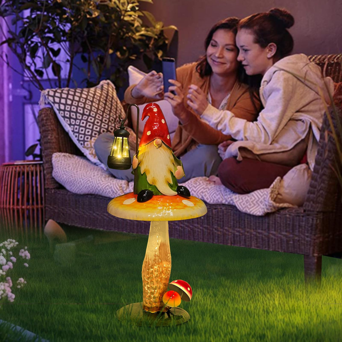 HONGLAND outdoor gnome lantern decor perfect for patios and gardens