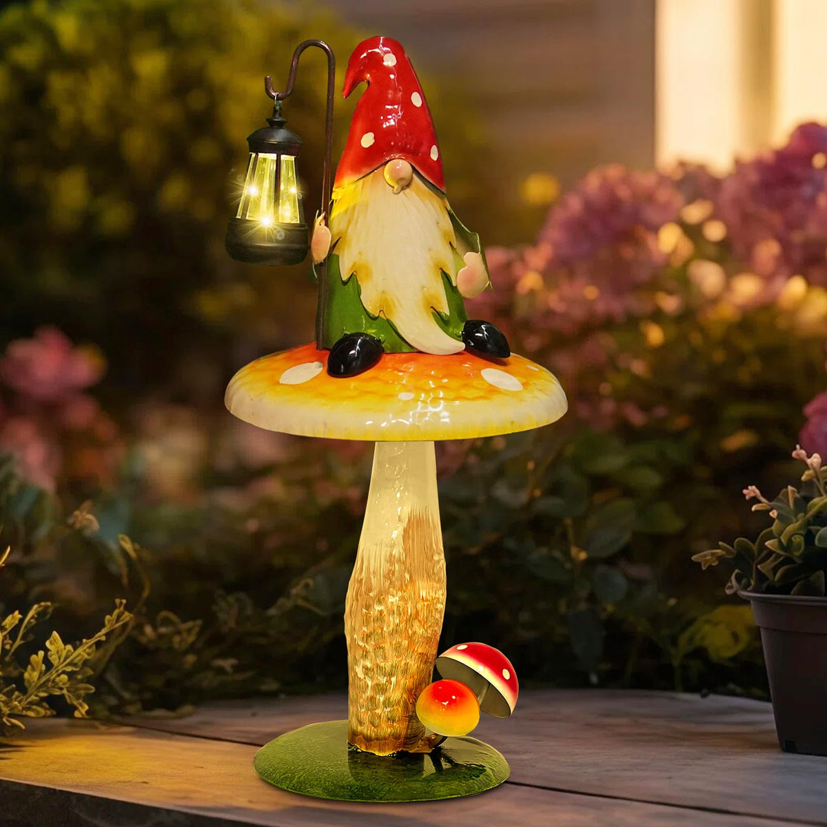 HONGLAND outdoor gnome lantern enhances garden ambience after dark
