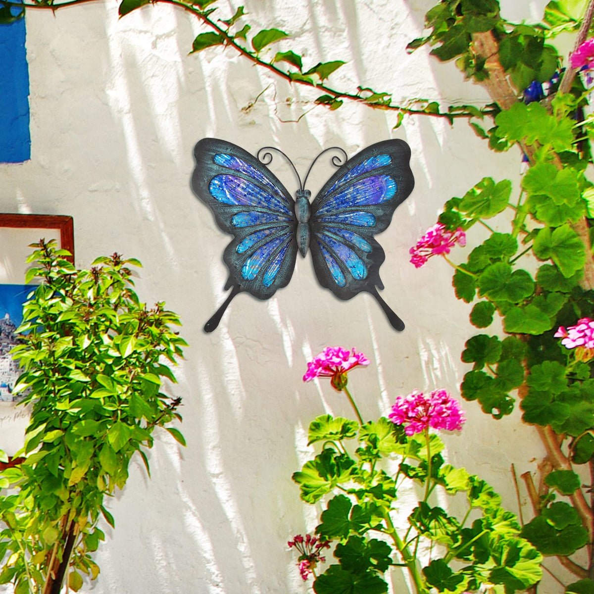 HONGLAND outdoor indoor butterfly wall sculpture in blue for versatile placement