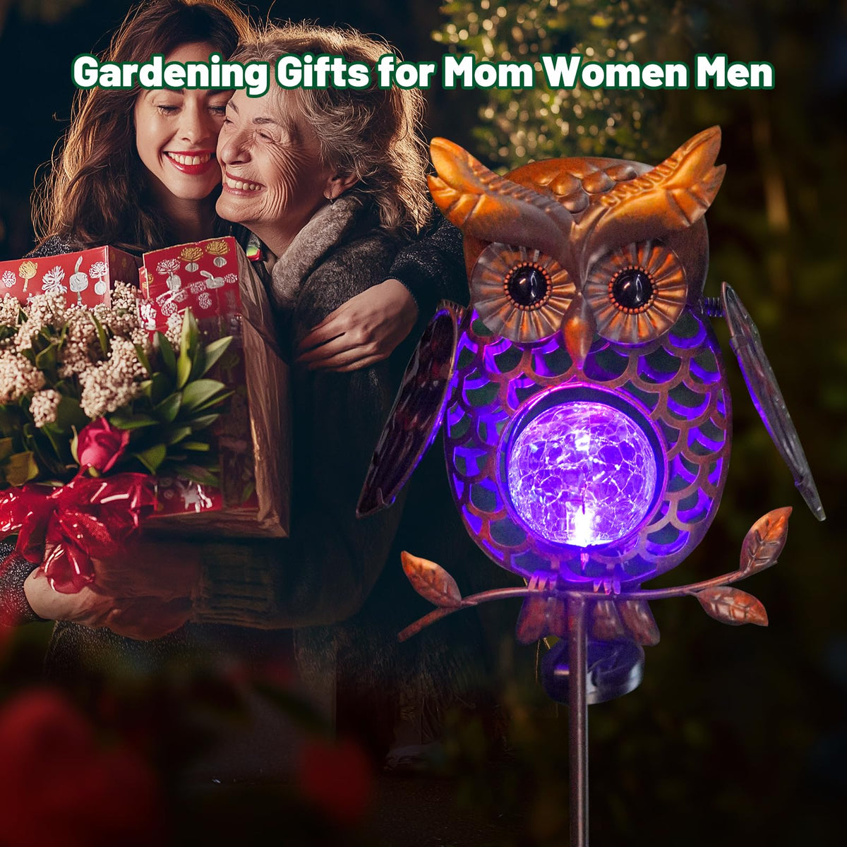 HONGLAND outdoor owl statue lights create warm patio atmosphere.