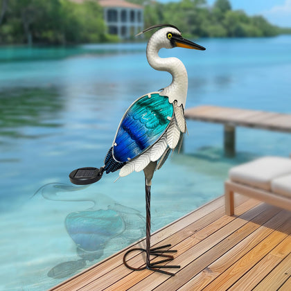 HONGLAND solar blue heron statue enhances garden decor with night glow