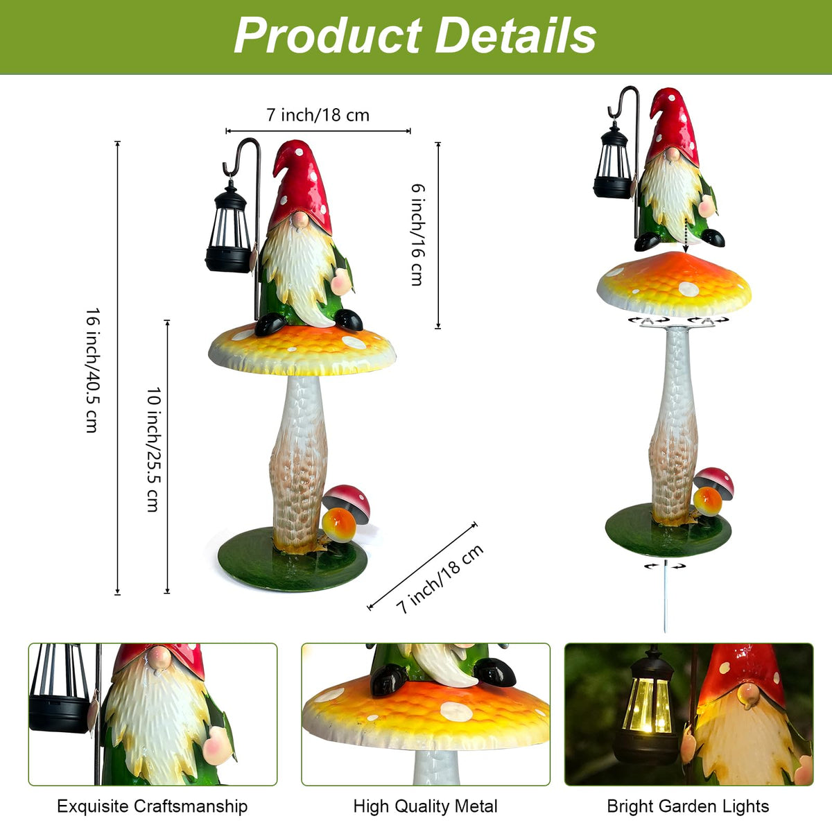 HONGLAND gnome with mushroom lantern lights automatically for welcoming evenings
