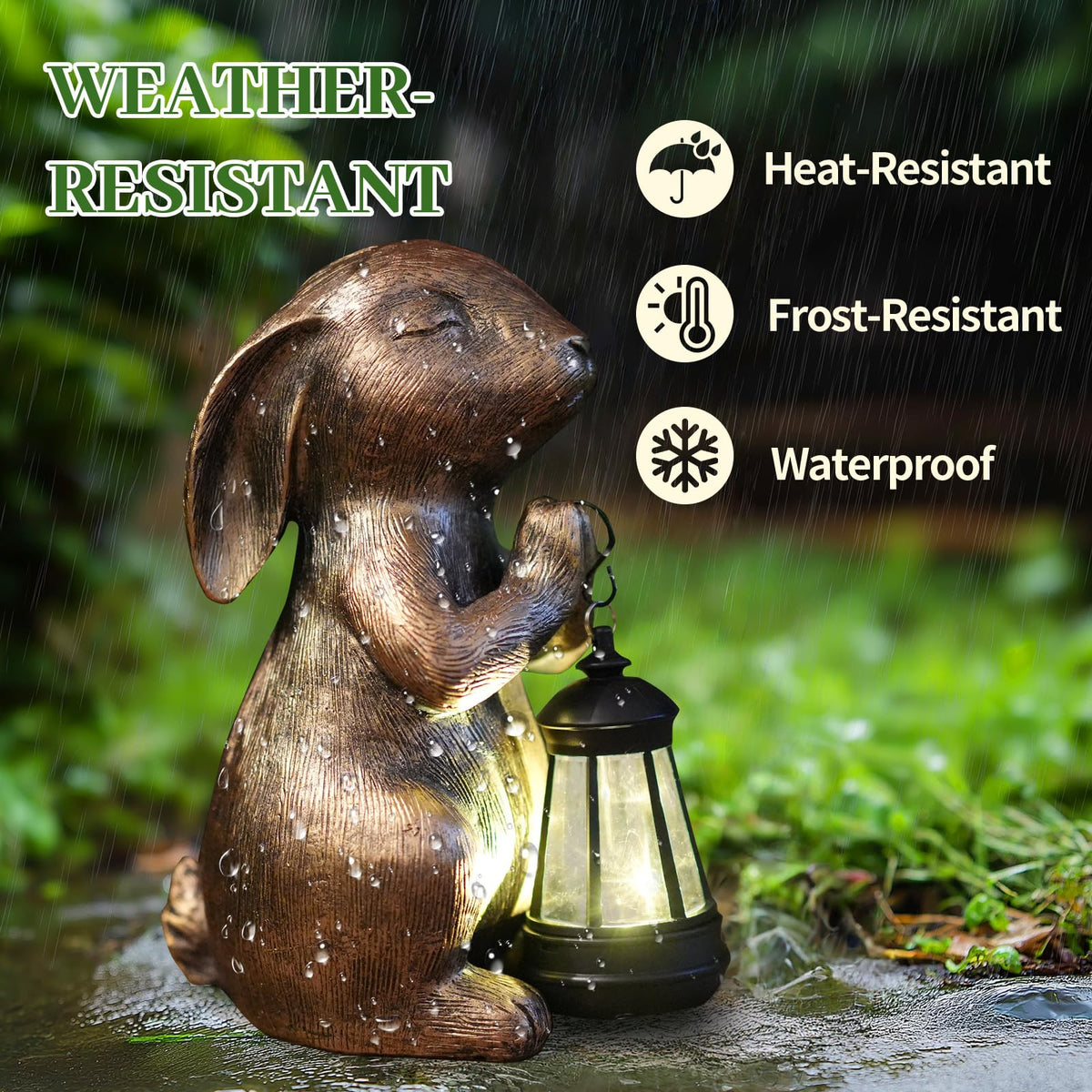 Hongland weatherproof resin rabbit statue resists rain and sun.