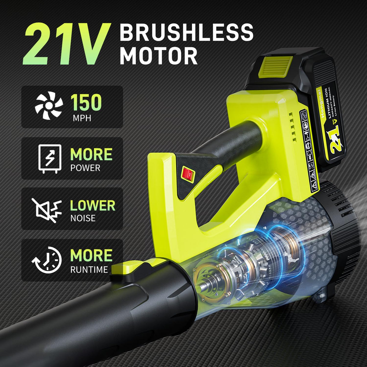 Hongmai Leaf Blower turbo technology delivers high-speed debris clearance.