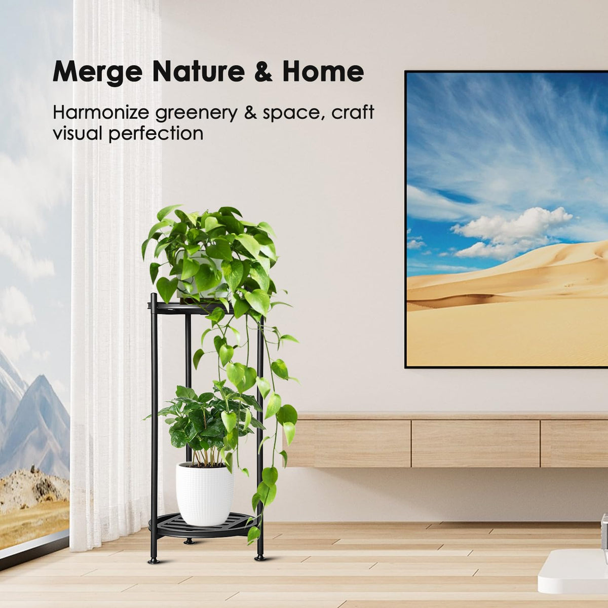 Hongsane black plant display shelf suits any room style.