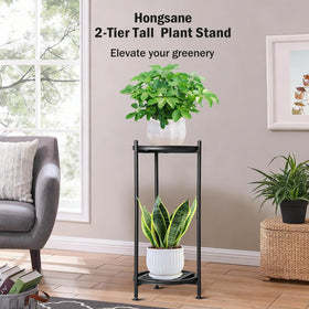 Hongsane heavy-duty metal plant stand supports a substantial outdoor planter.
