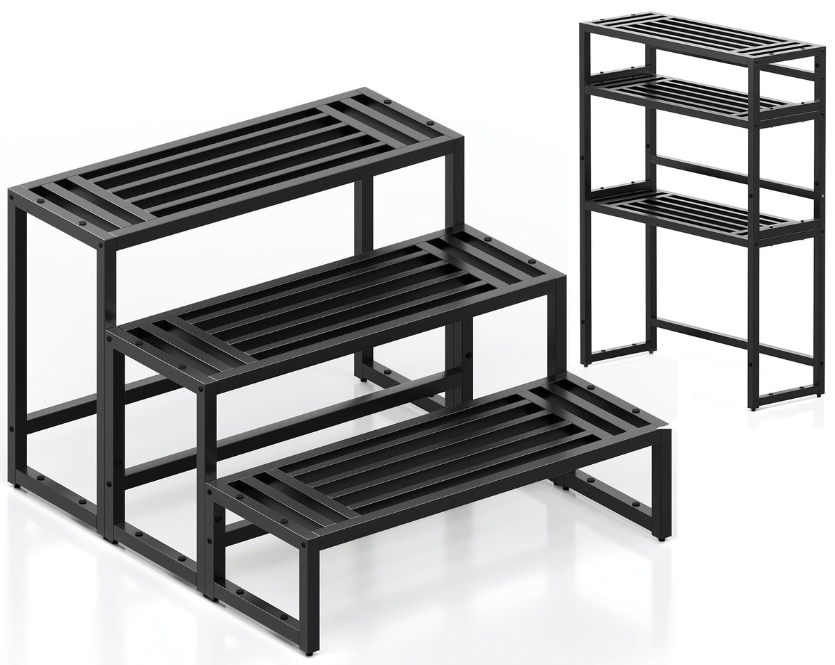 Hongsane 3-tier plant stand front view with sturdy galvanized steel for heavy pots