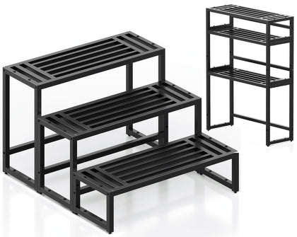 Hongsane 3-tier plant stand front view with sturdy galvanized steel for heavy pots