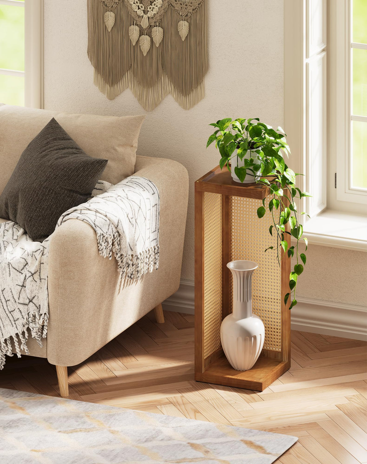 Hongsane plant stand in entryway showcases greenery with practical storage.