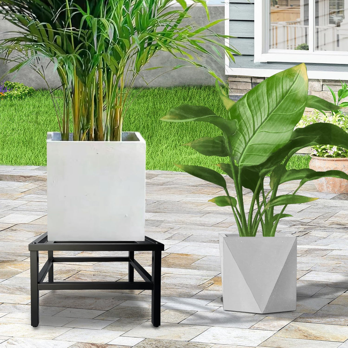 Hongsane plant stand on outdoor patio setup with large pot looks polished.