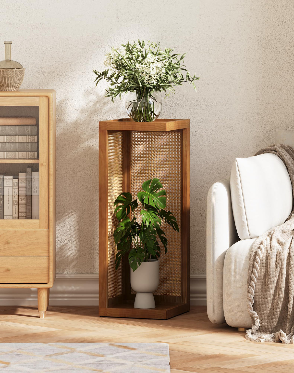 Hongsane plant stand features solid pine wood for durable, easy maintenance.