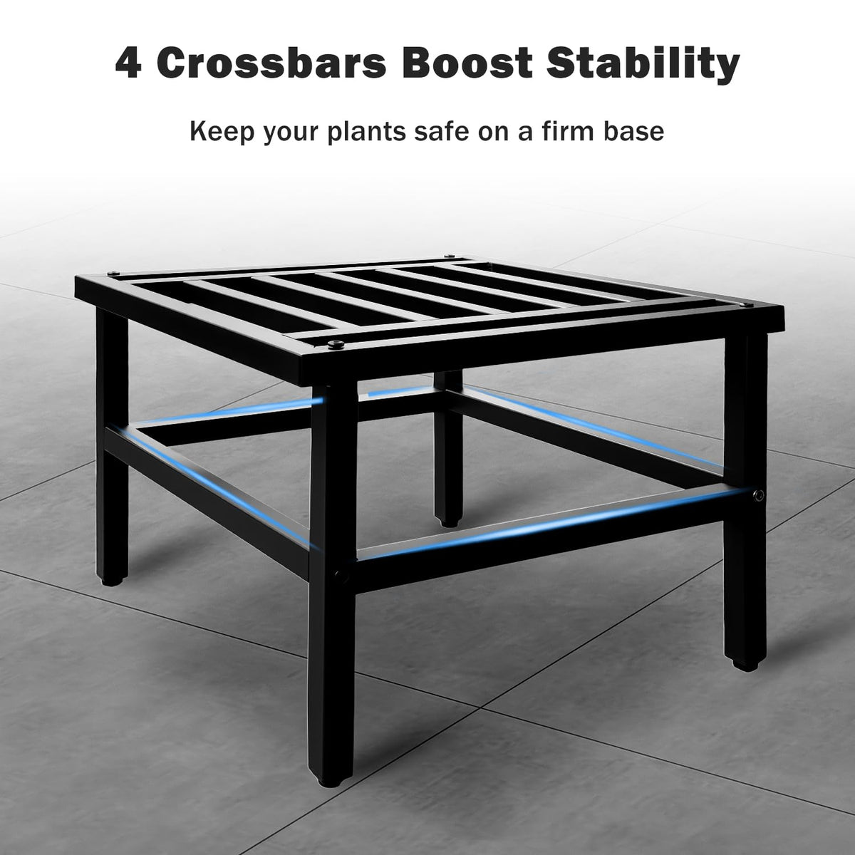 Hongsane plant stand reinforced base crossbars distribute weight evenly.