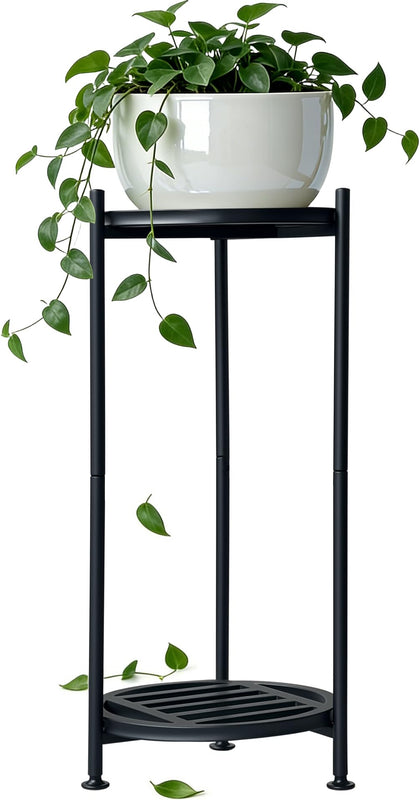 Hongsane round two-tier plant stand displaying a large indoor plant.