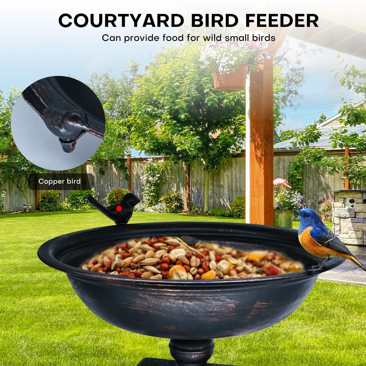 Hongshifu deck-mounted bird bath and feeder blending with balcony décor