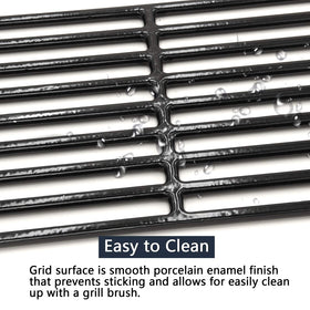 Durable cast iron with porcelain coating; withstands outdoor grilling