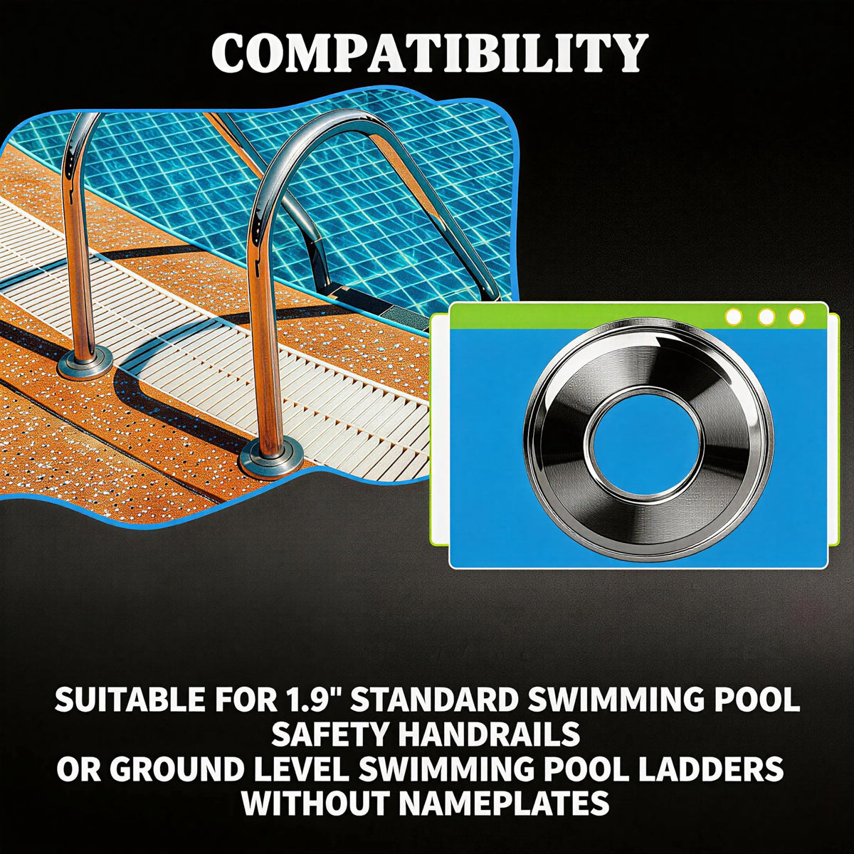 Honkador pool ladder cover plate upgrade for spa and inground pools.