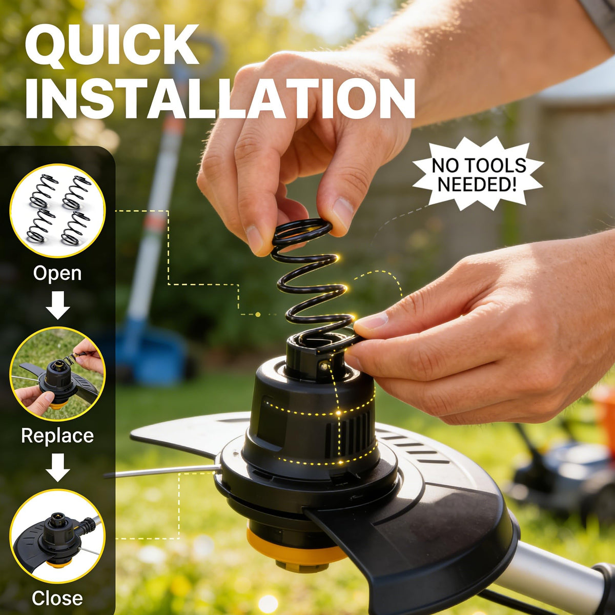 Honkador quick-install-trimmer-spring enables tool-free setup