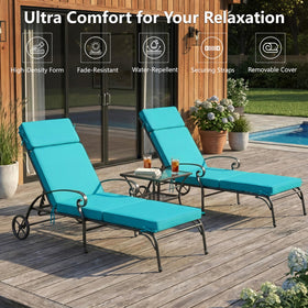 Honorbox cushion with six tie straps secures to a chaise.