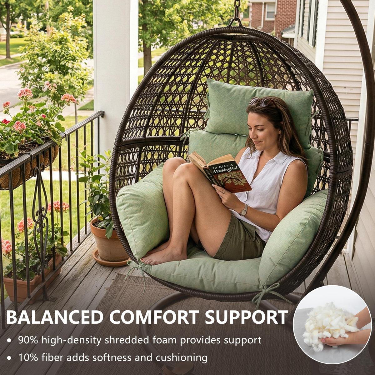 Honorbox cushion filled with 90 percent high-density foam for plush support.