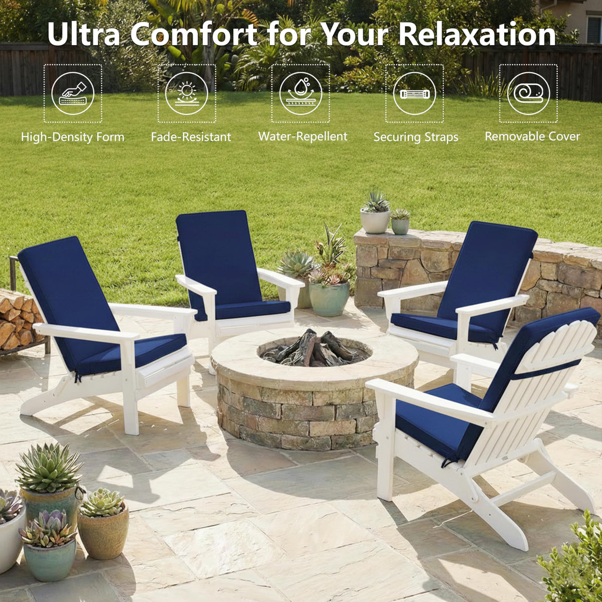 Honorbox Adirondack cushions with non-slip bottom provide stable seating