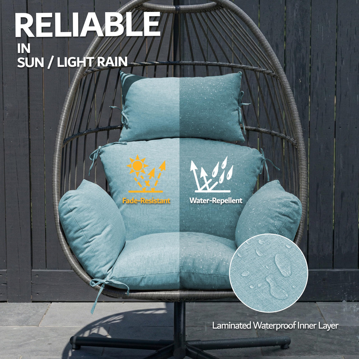 Honorbox Egg Chair Cushion Fade-Resistant Fabric maintains color with sun exposure.