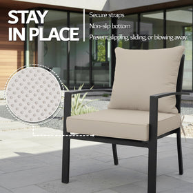 Honorbox cushions feature non-slip bottom and fixed tie straps for secure placement.