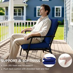 Honorbox dense-foam-core cushion in navy provides firm support.