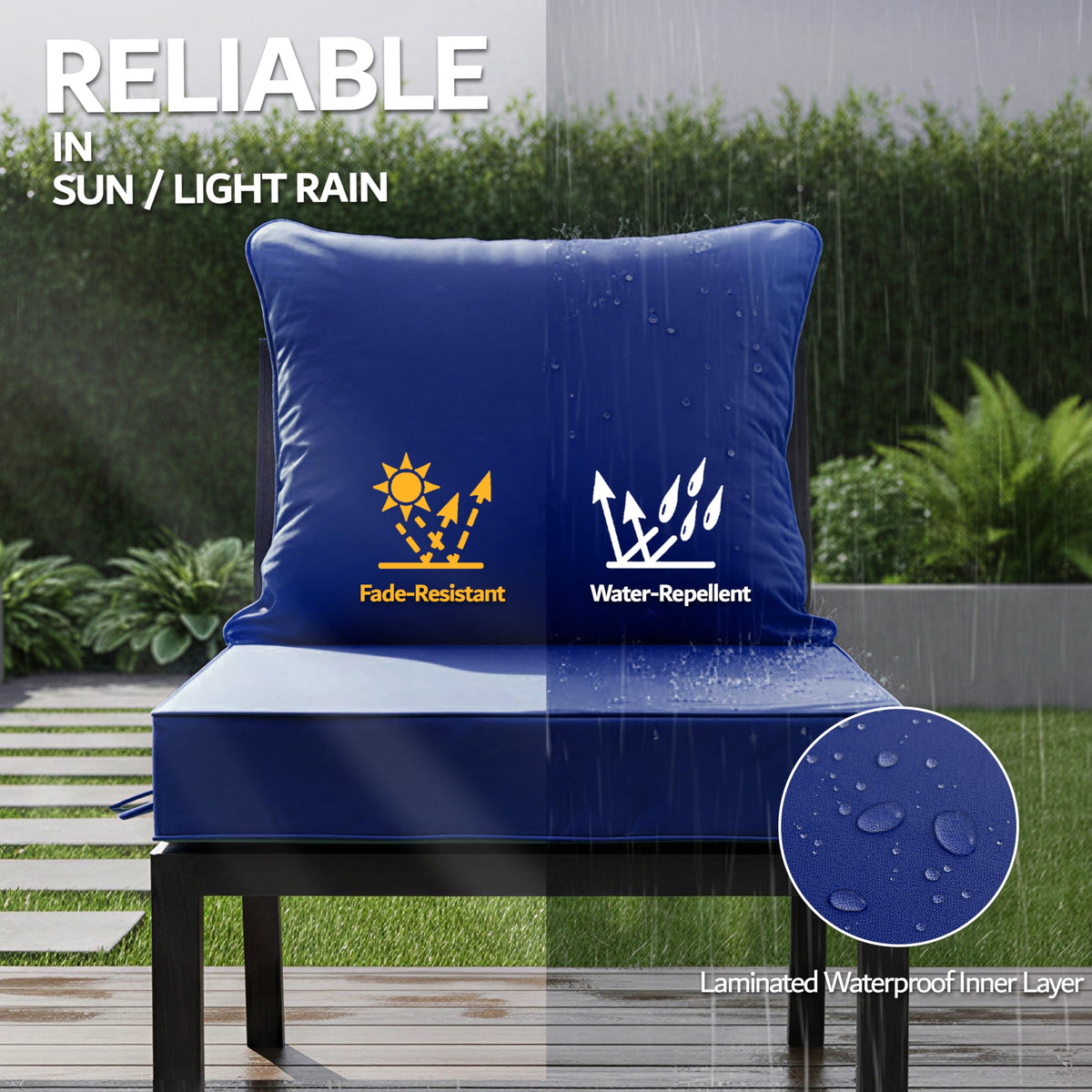 Honorbox navy cushion with inner waterproof film guards against moisture.