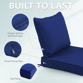 Honorbox navy cushion on patio offers quick setup for outdoor seating.