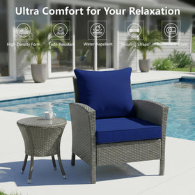 Honorbox navy cushion with water-repellent fabric protects against light rain.