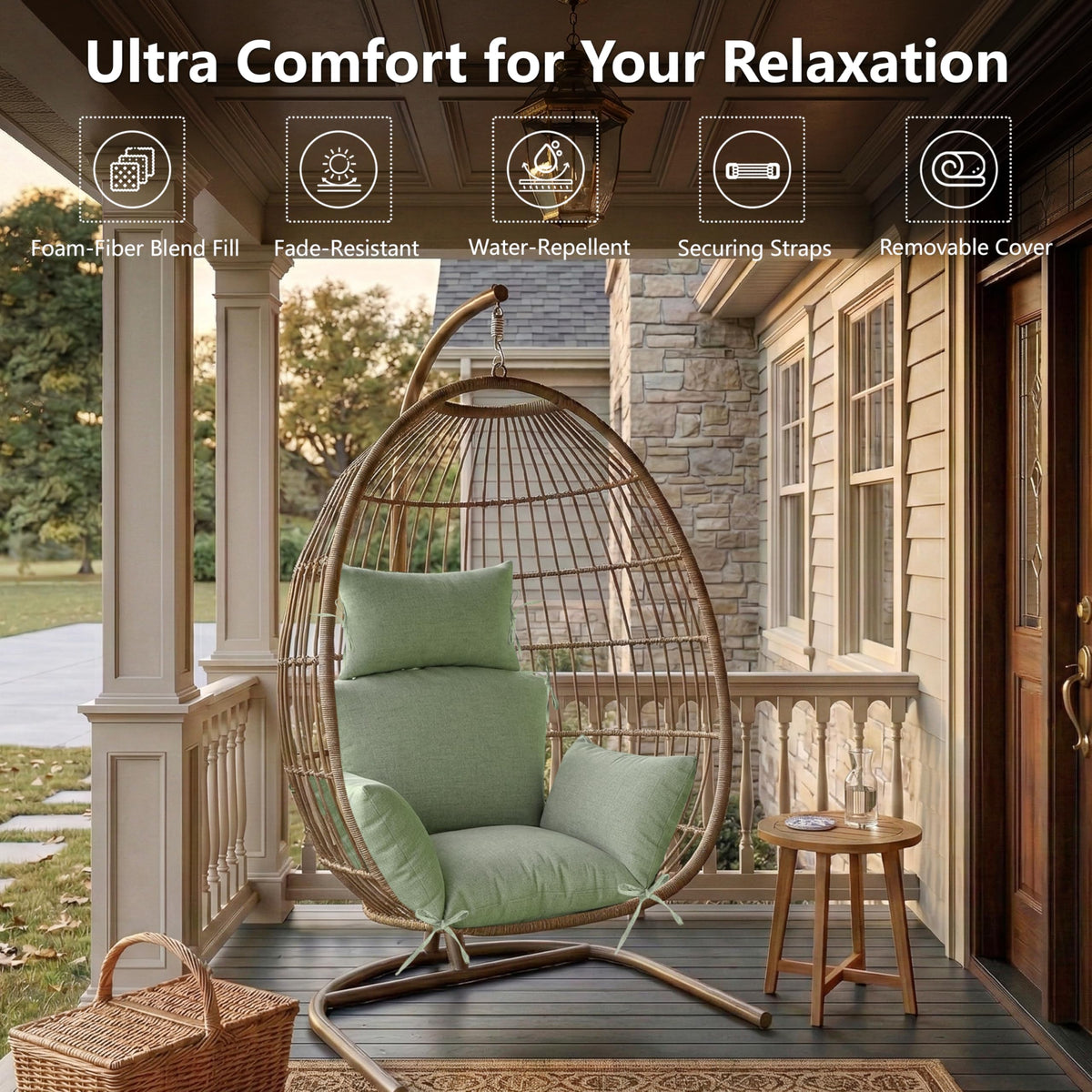 Honorbox water-repellent faux linen cushion on outdoor chair.