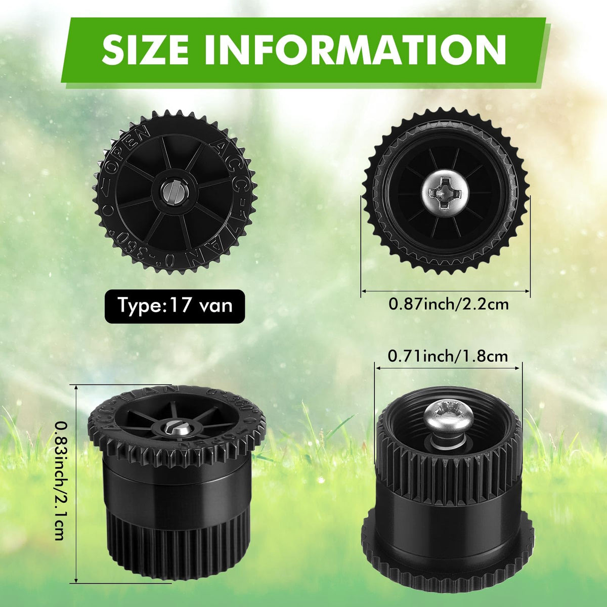 Honoson 17VAN adjustable nozzle shows 0–360° control for versatile coverage.