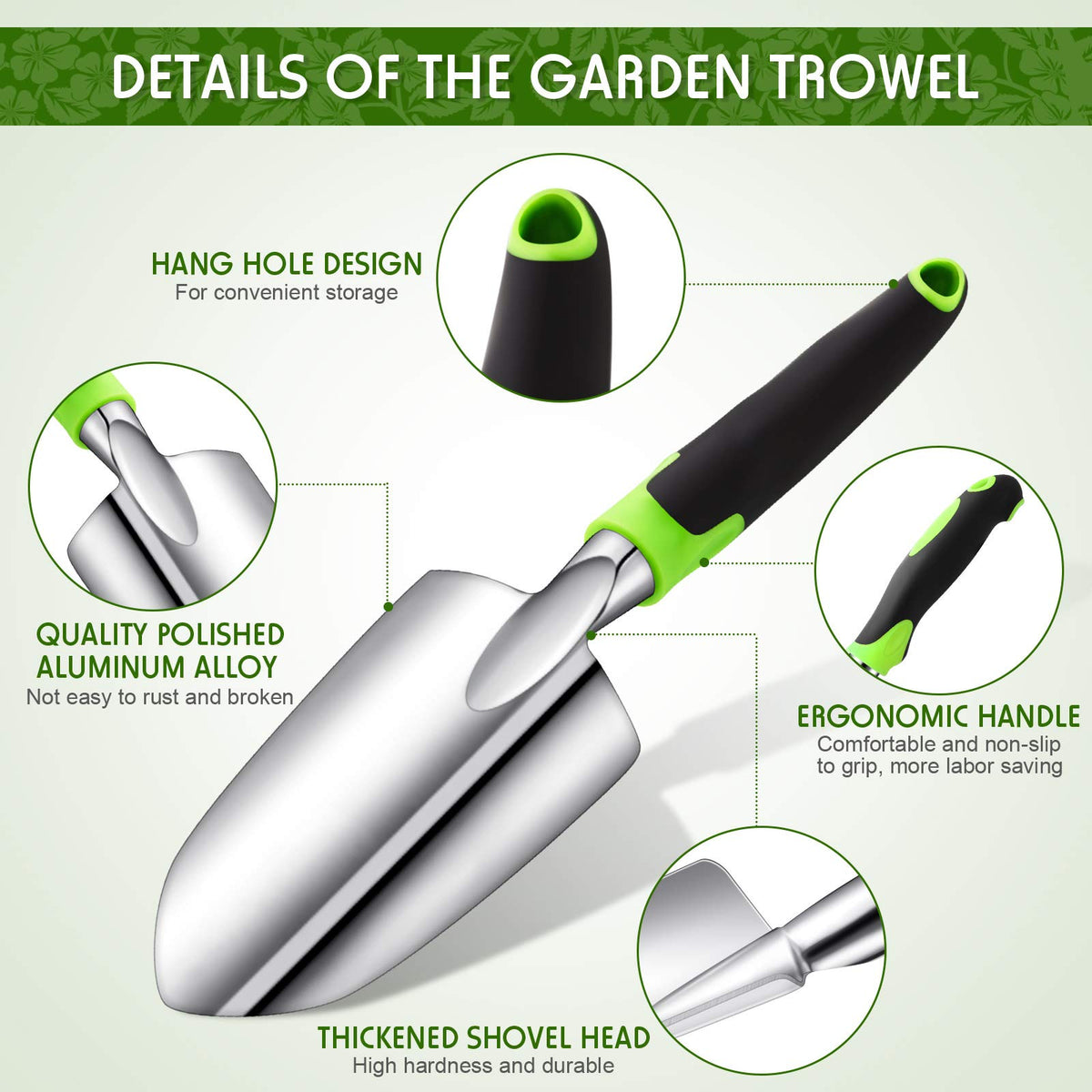 Honoson soft rubber non-slip handle provides comfortable grip during gardening.