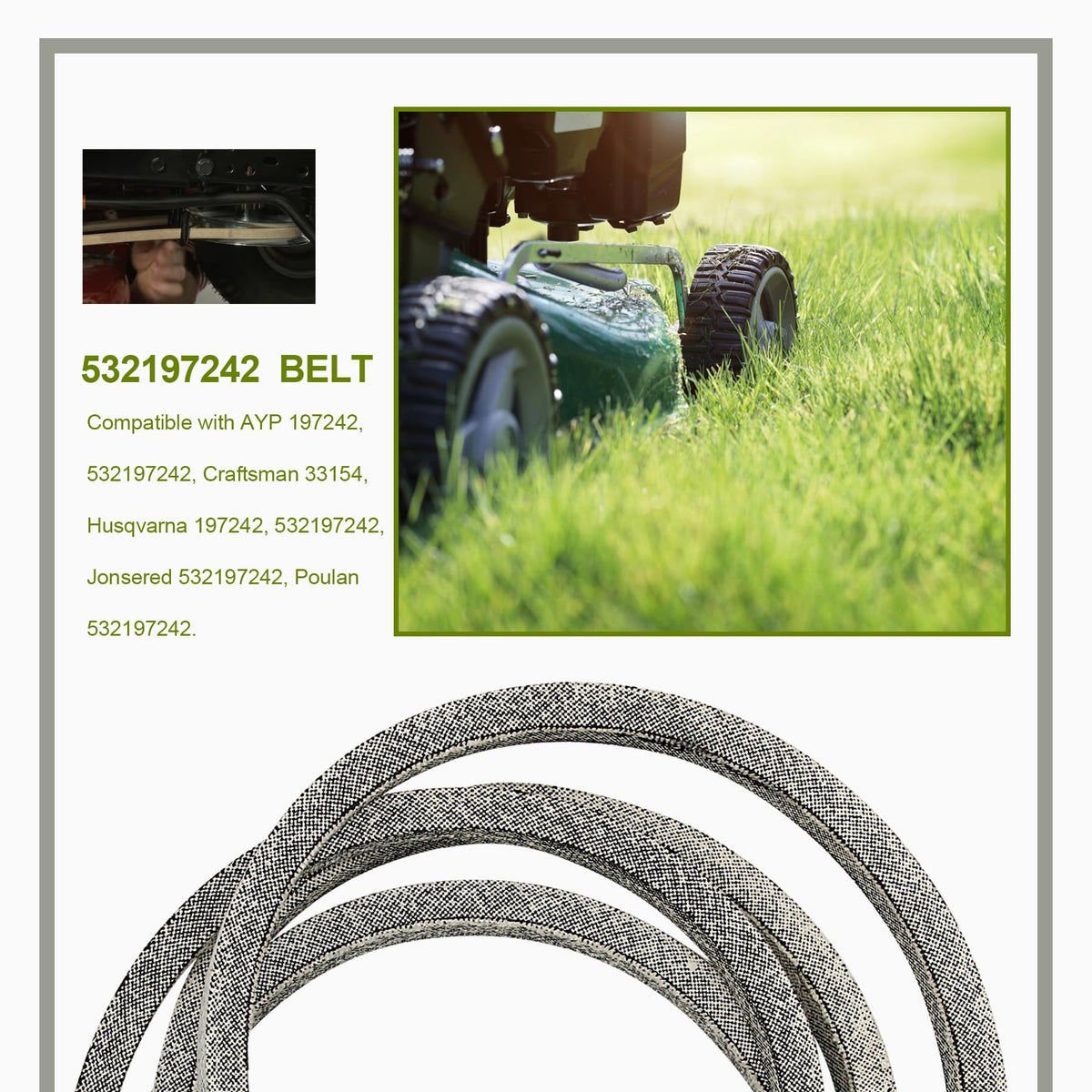 Honoyam 532197242 replacement belt packaging ready for install.
