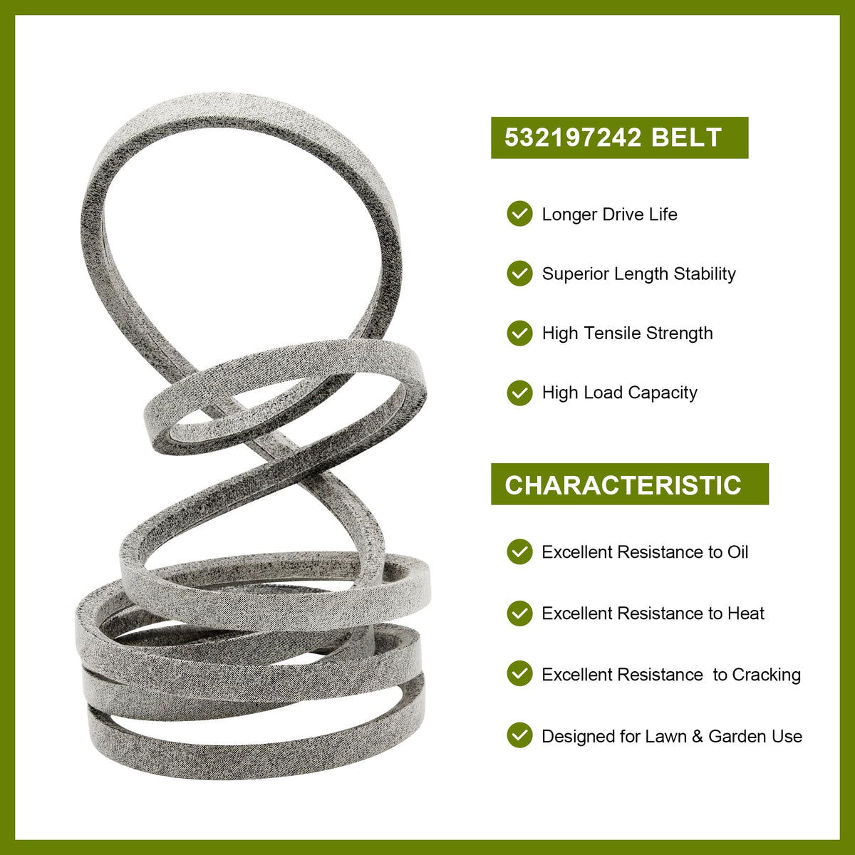 Honoyam belt reinforced with synthetic fibers for longevity.