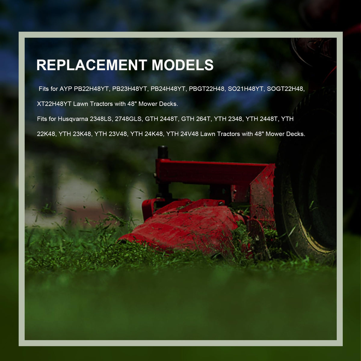 Honoyam lawn tractor compatibility illustration shows belt fits many models.