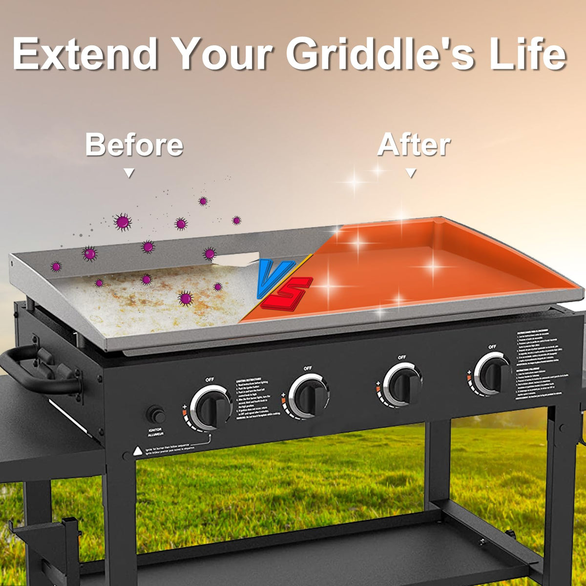 HONSREO food-grade silicone mat protects griddle and reduces mess