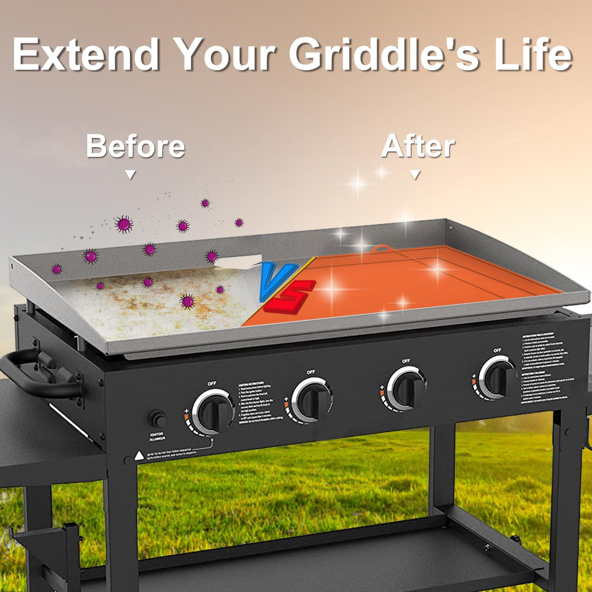HONSREO full protection mat shields the griddle from scratches and residue.