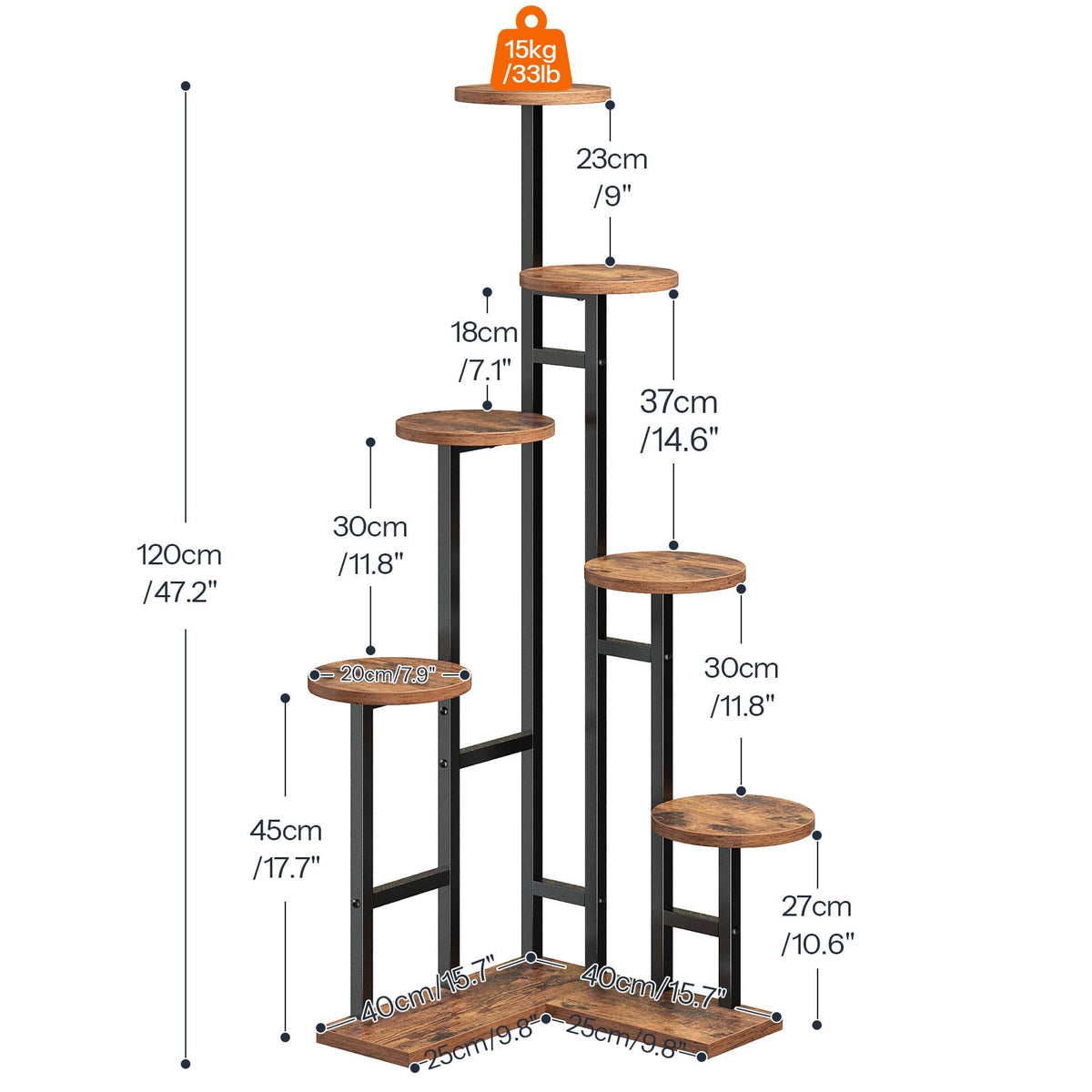 HOOBRO 7-tier corner plant stand detail of sturdy metal frame and support