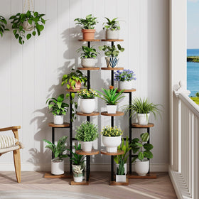 HOOBRO 7-tier corner plant stand easy-assembly kit with labeled parts