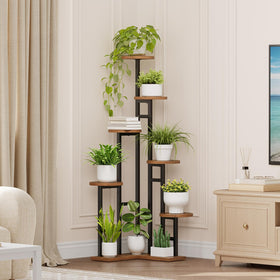 HOOBRO 7-tier corner plant stand front view displays multiple pots in reach