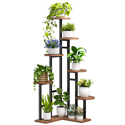 HOOBRO 7-tier corner plant stand side view maximizes corner space for multiple plants