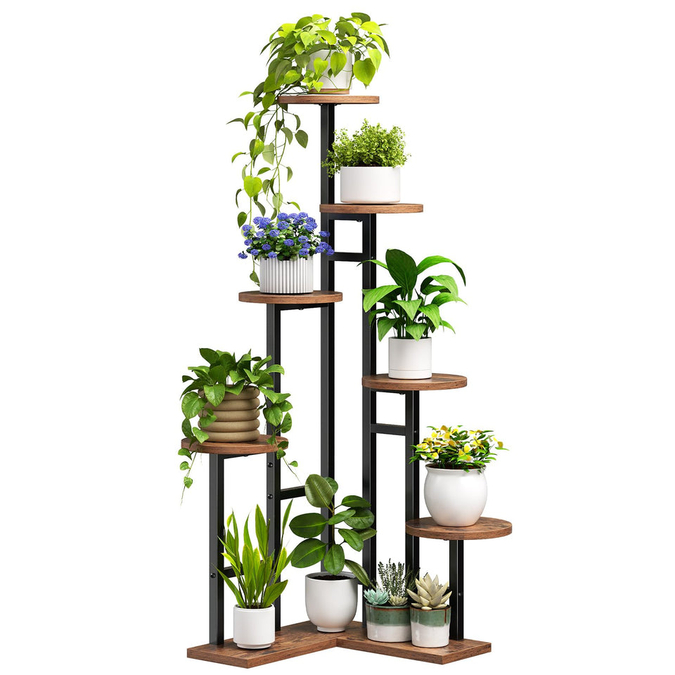 HOOBRO 7-tier corner plant stand side view maximizes corner space for multiple plants
