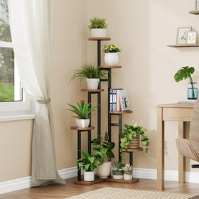 HOOBRO 7-tier corner plant stand with plants showcasing vibrant indoor greenery