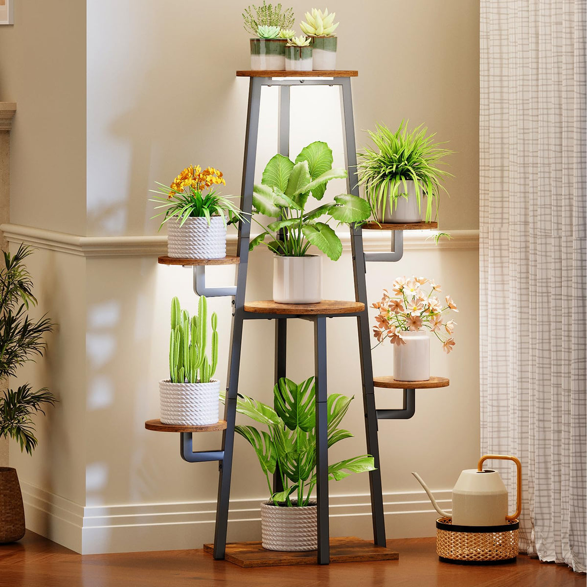 HOOBRO plant stand with grow-light panel supports healthy indoor greenery.