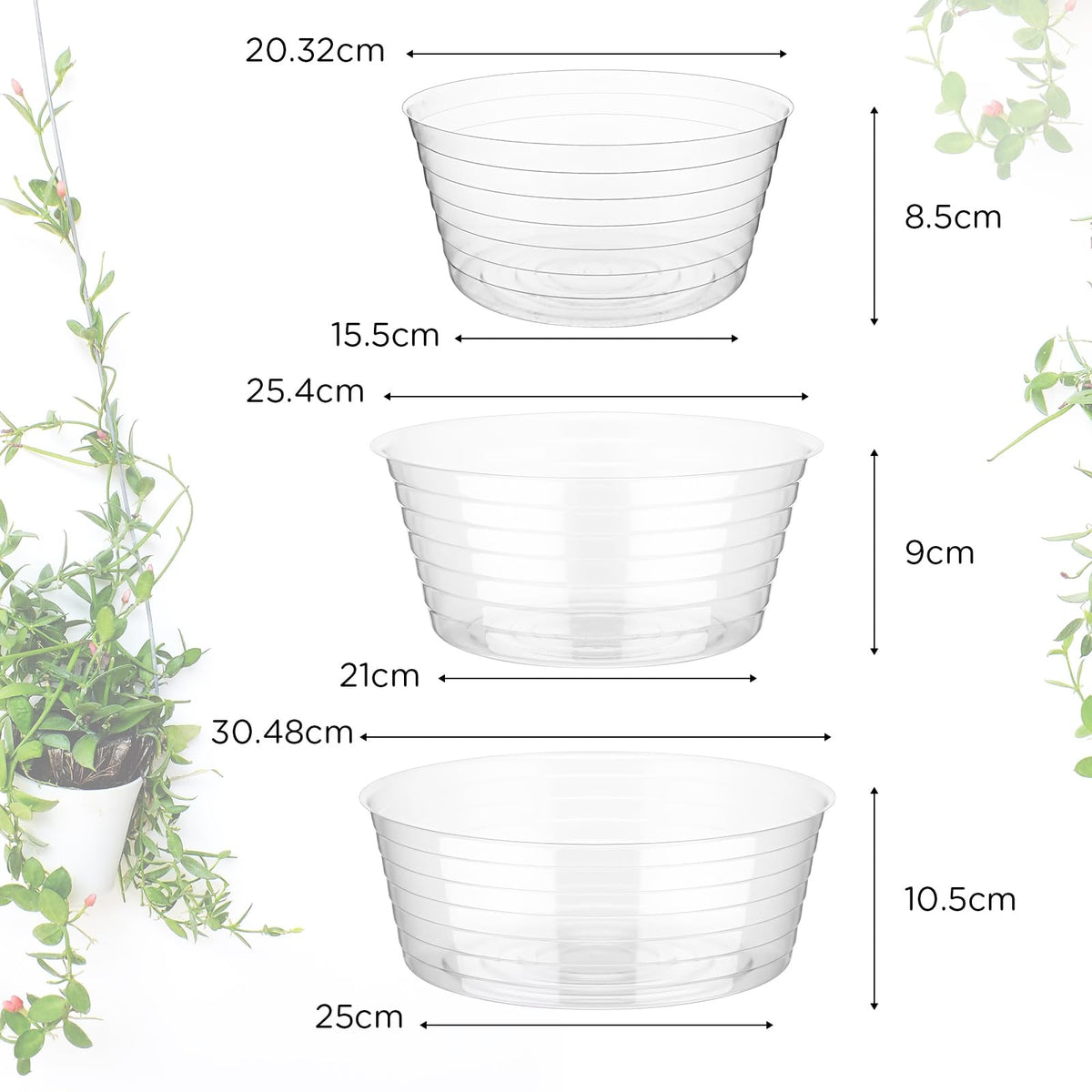 Hoolerry Clear Deep Drip Saucer 10 inch collects drainage and keeps surfaces clean.