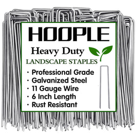 HOOPLE 50 PCS 6-Inch galvanized landscape staples with sharp ends for easy ground insertion.