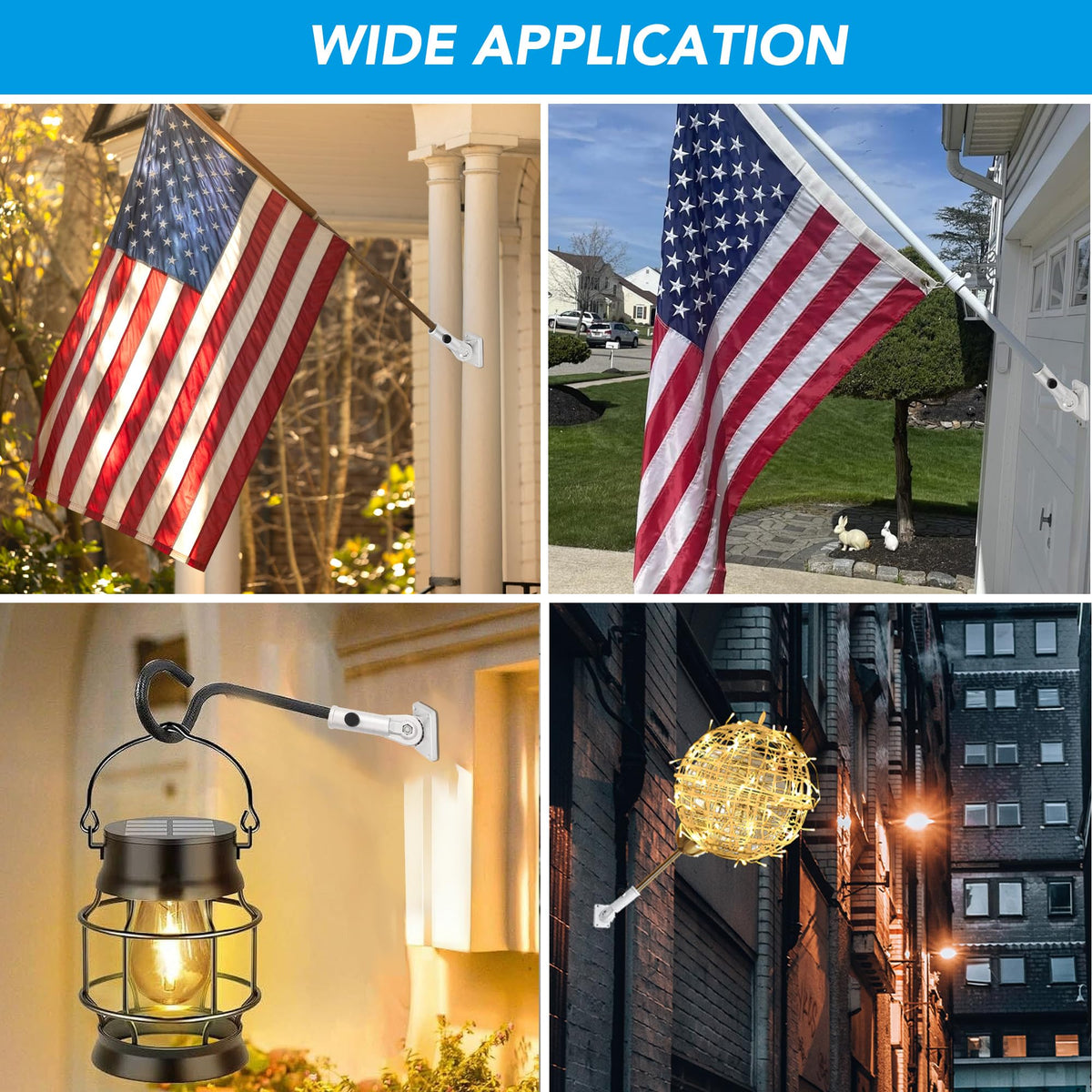 HOOPLE all-weather outdoor flag pole holder handles rain and sun.